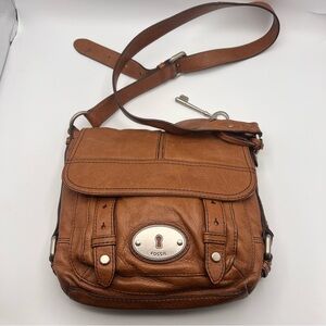 FOSSIL MADDOX Distressed Brown Leather Organizer Crossbody Messenger Bag Vintage